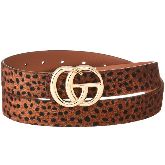 Tayzani Accessories - Cognac Leopard Belt Fur Animal Print Blogger NWT
